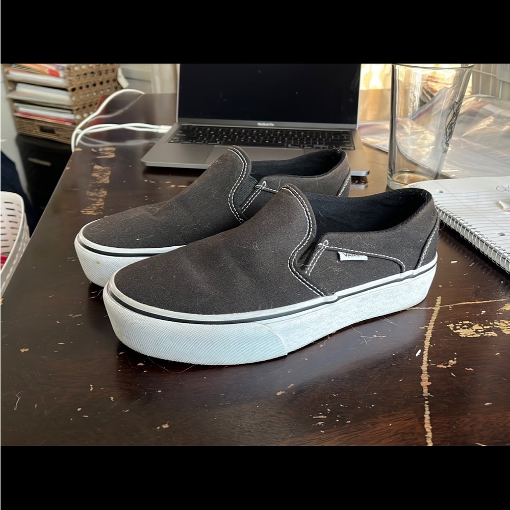 Womens vans black platform slip ons